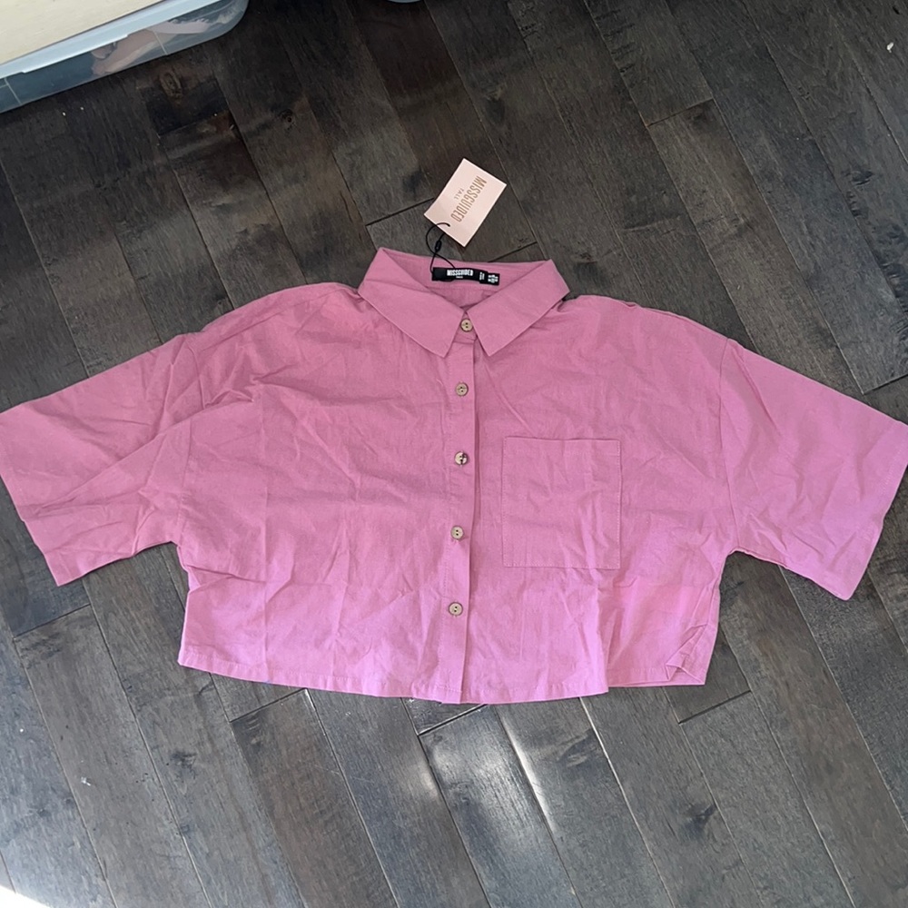 Misguided women tall linen look cropped shirt size 6 US